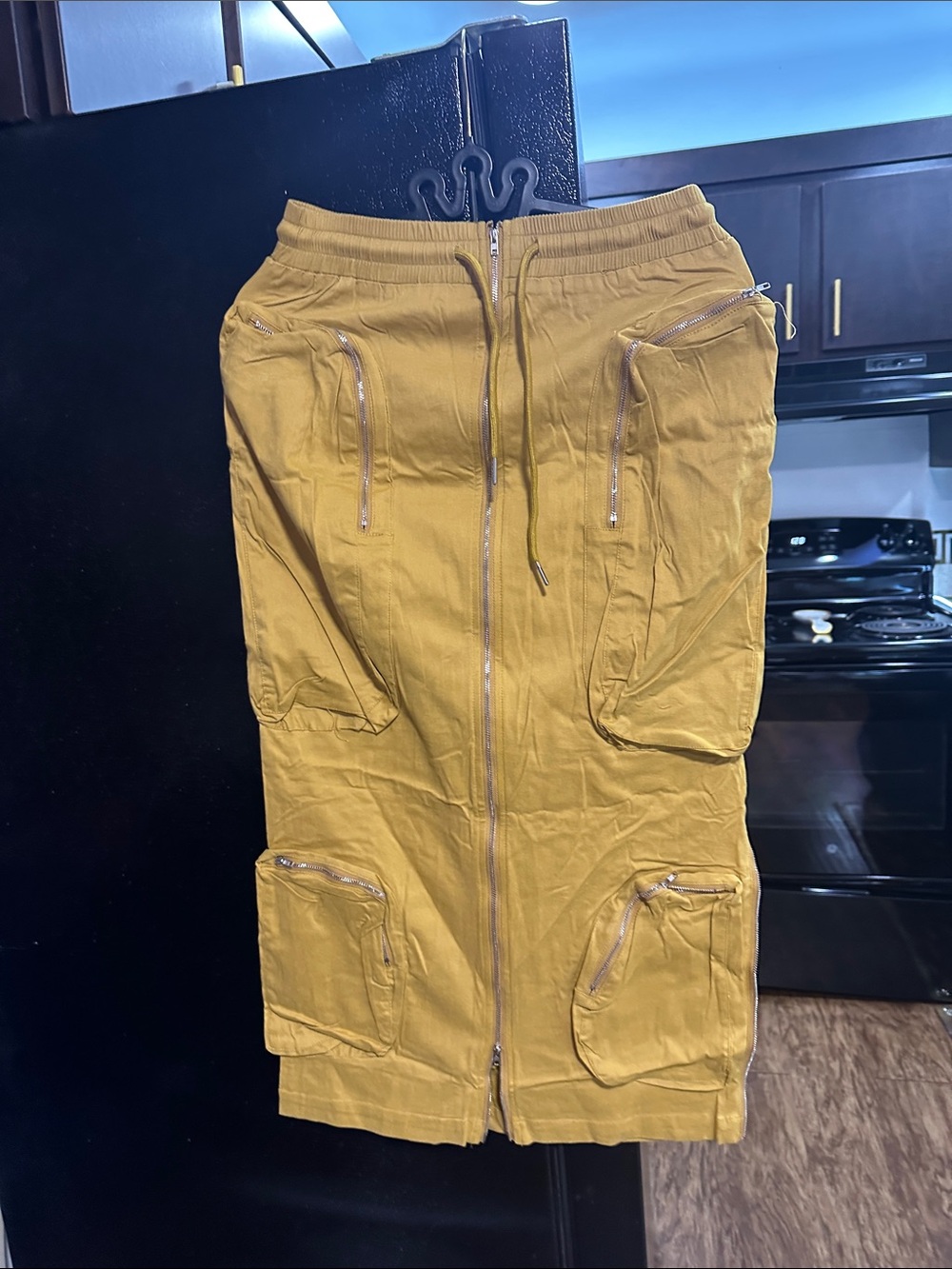 Men's Mustard Cargo Zip Pants with Utility Pockets